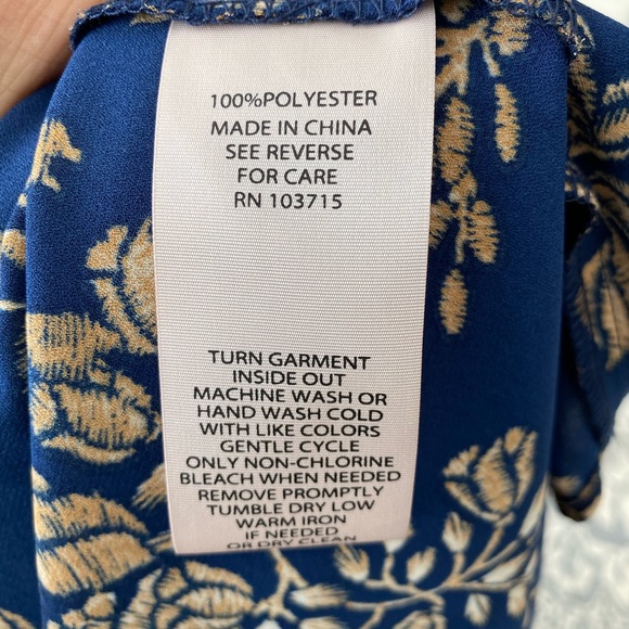 Nanette Lepore Smocked High Neck Dress Floral Navy - Picture 7 of 7